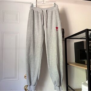 AMI heather‎ grey cotton pull on cropped jogger sweat pants